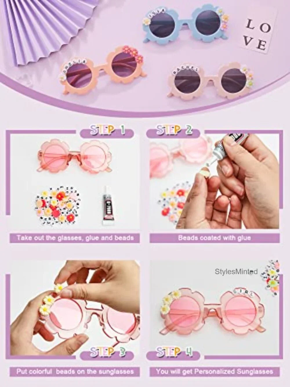 10 Pairs Round Flower Sunglasses DIY with Beads Kids